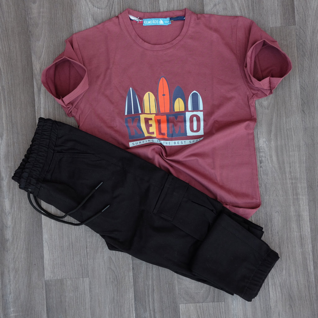 Ensemble Enfant Cargo Noir + T-Shirt Grenat