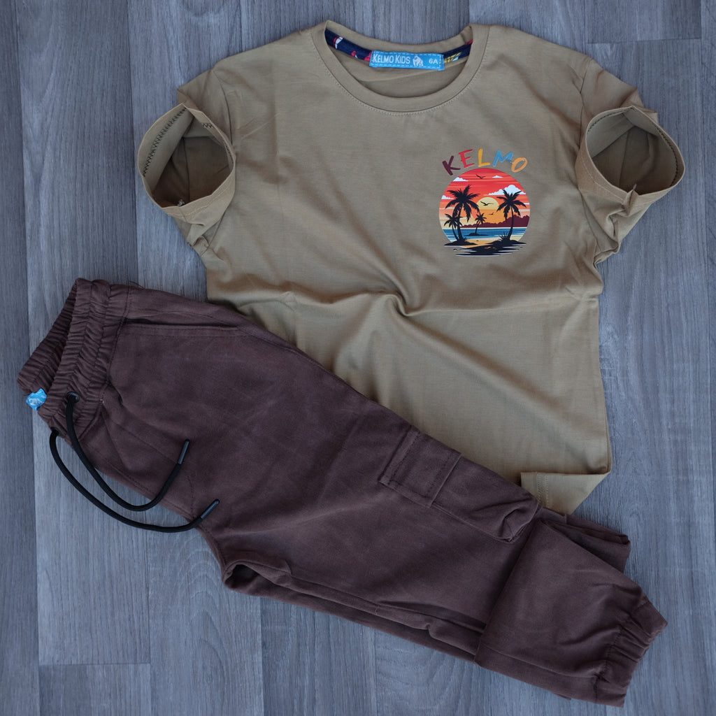 Ensemble Enfant Cargo Marron + T-Shirt Kaki