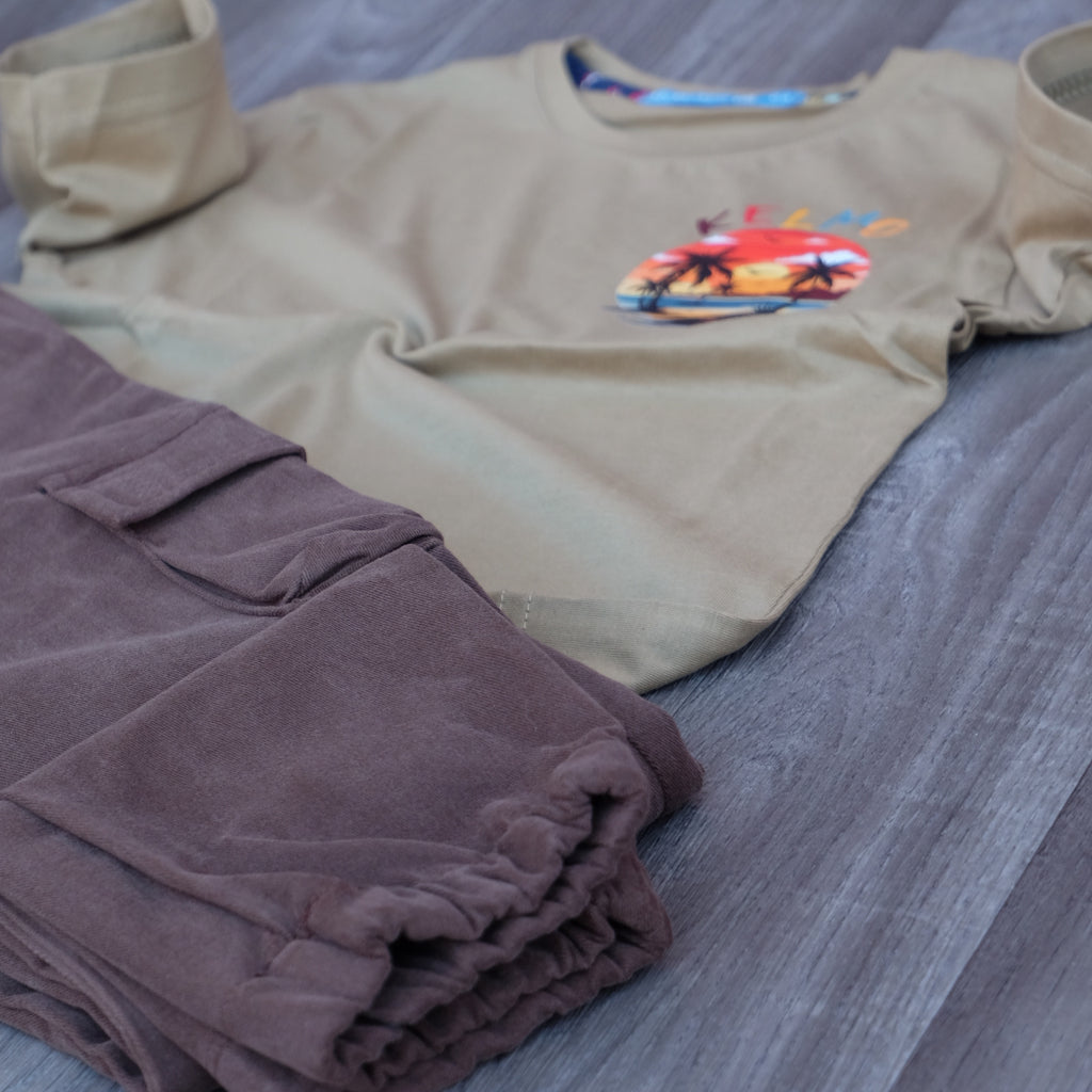 Ensemble Enfant Cargo Marron + T-Shirt Kaki