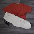 Ensemble Enfant Jogging Cargo Blanc Casse + T-Shirt Rouge Brique