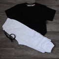 Ensemble Enfant Jogging Cargo Blanc + T-Shirt Noir