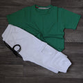 Ensemble Enfant Jogging Cargo Blanc + T-Shirt Vert