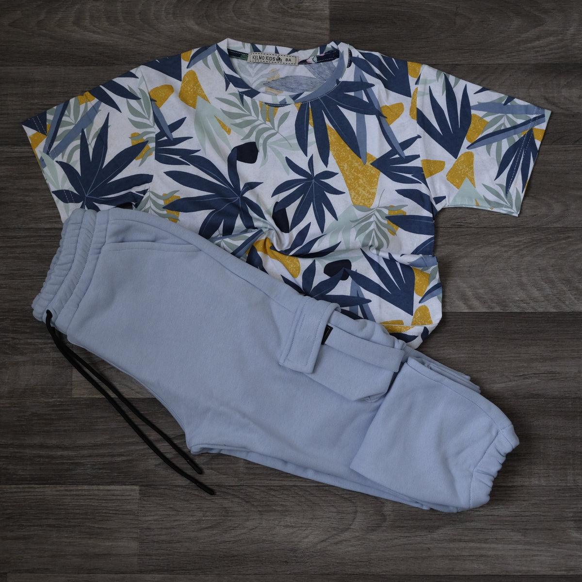 Ensemble Enfant Jogging Cargo Bleu Ciel + T-Shirt Fleure