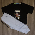 Ensemble Enfant Jogging Cargo Bleu Ciel + T-Shirt Noir Luf