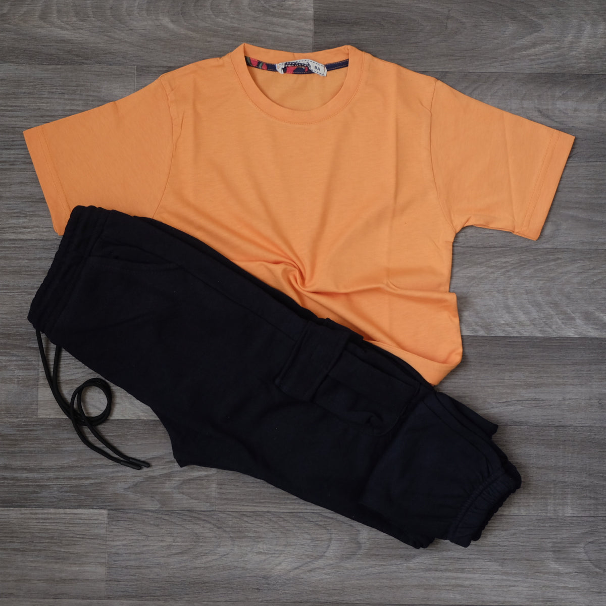 Ensemble Enfant Jogging Cargo Bleu Marine + T-Shirt Orange