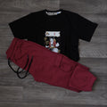 Ensemble Enfant Jogging Cargo Grenat + T-Shirt Noir Luffy