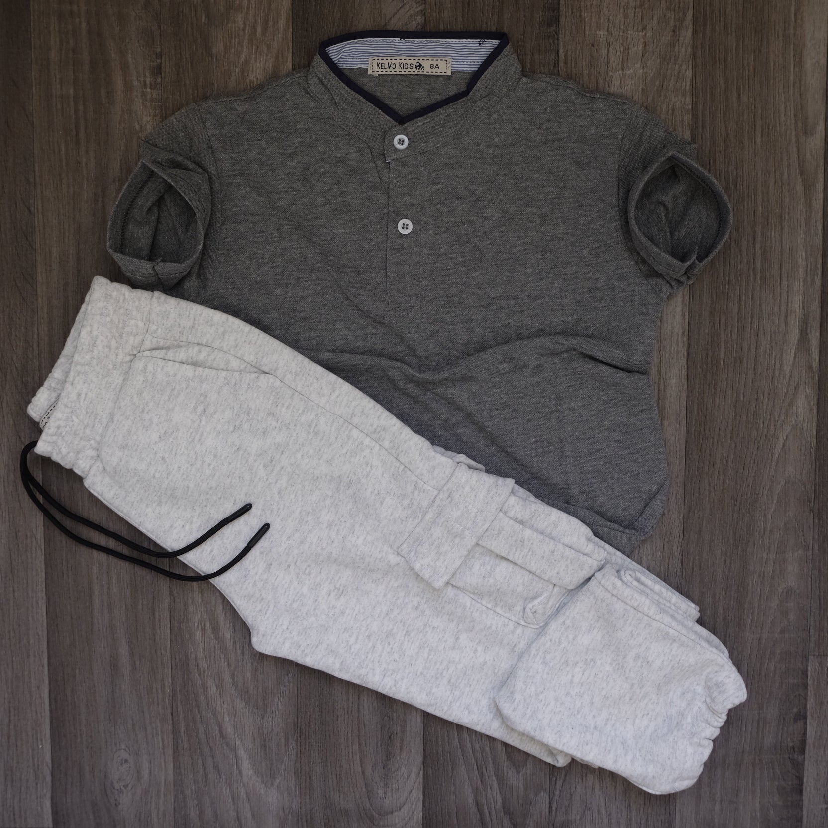 Ensemble Enfant Jogging Cargo Gris Chine Clair + Polo Gris Chine