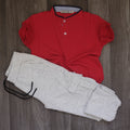 Ensemble Enfant Jogging Cargo Gris Chine Clair + Polo Rouge
