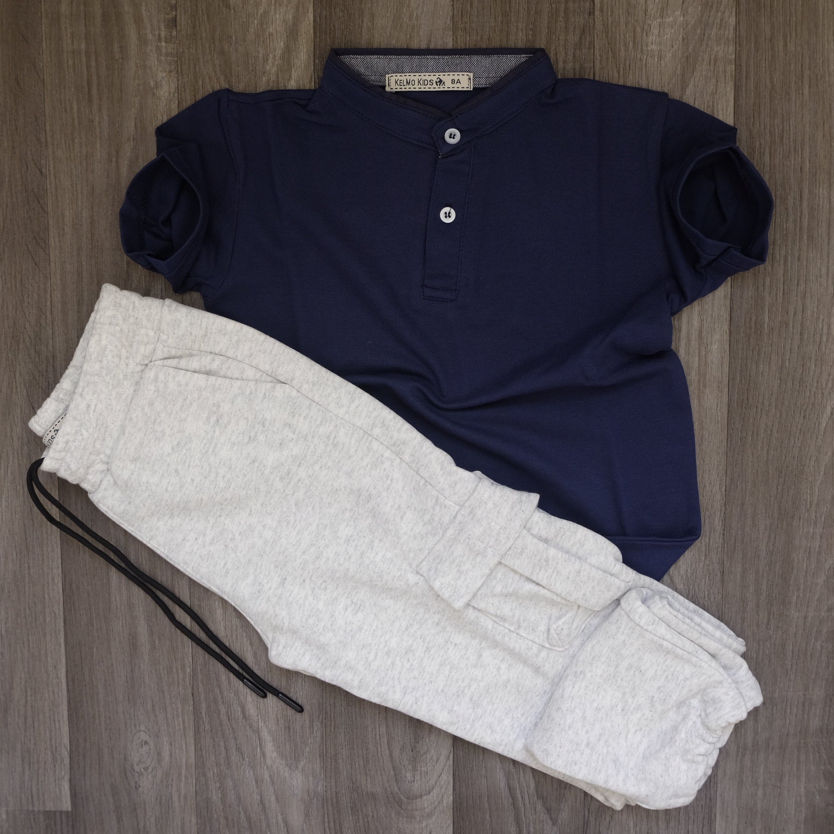 Ensemble Enfant Jogging Cargo Gris Chine + Polo Bleu Marine