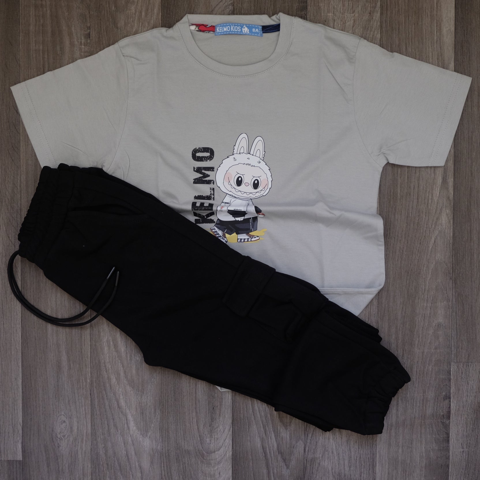 Ensemble Enfant Jogging Cargo Noir + T-Shirt Gris Clair Labo