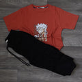 Ensemble Enfant Jogging Cargo Noir + T-Shirt Rouge Brique Nika