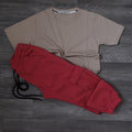 Ensemble Enfant Jogging Cargo Rouge + T-Shirt Beige