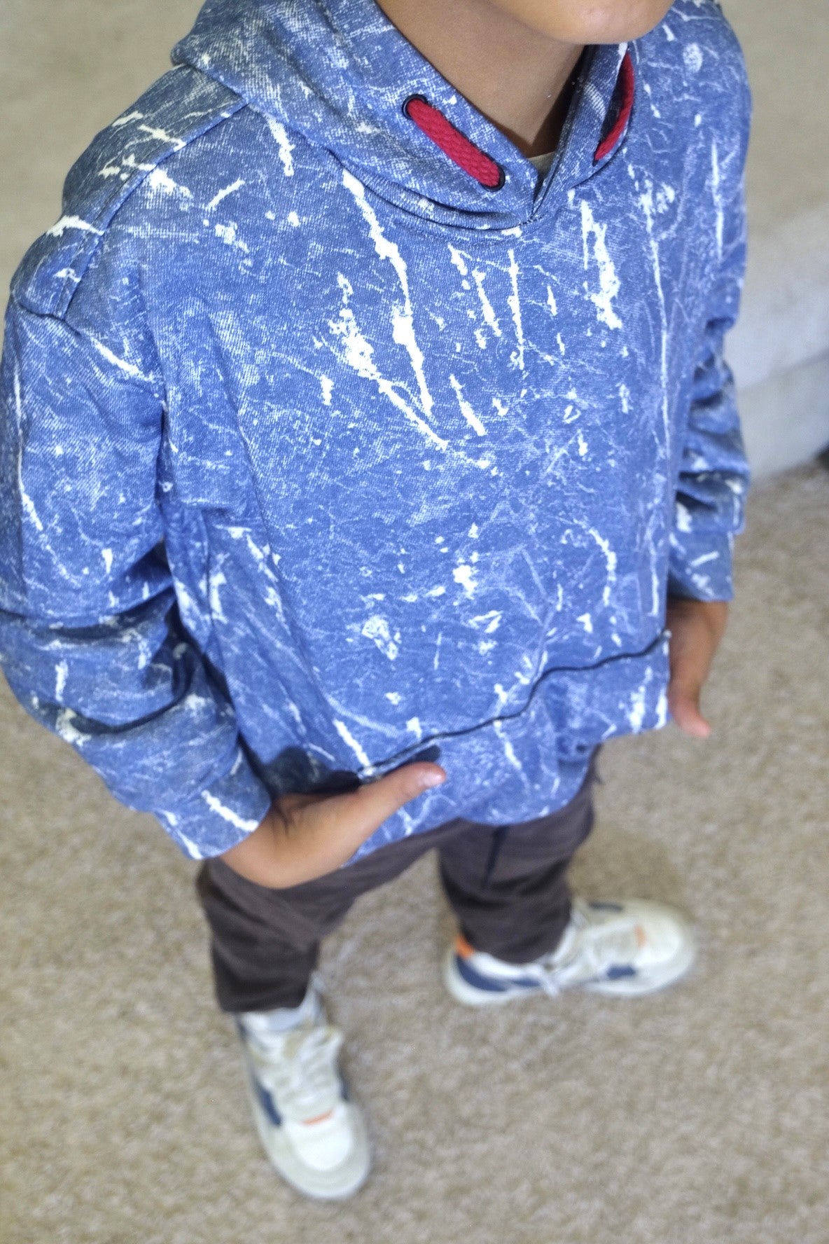 Ensemble Enfant Pantalon Cargo Marron +Sweat a Capuche Camouflage Bleu Ciel