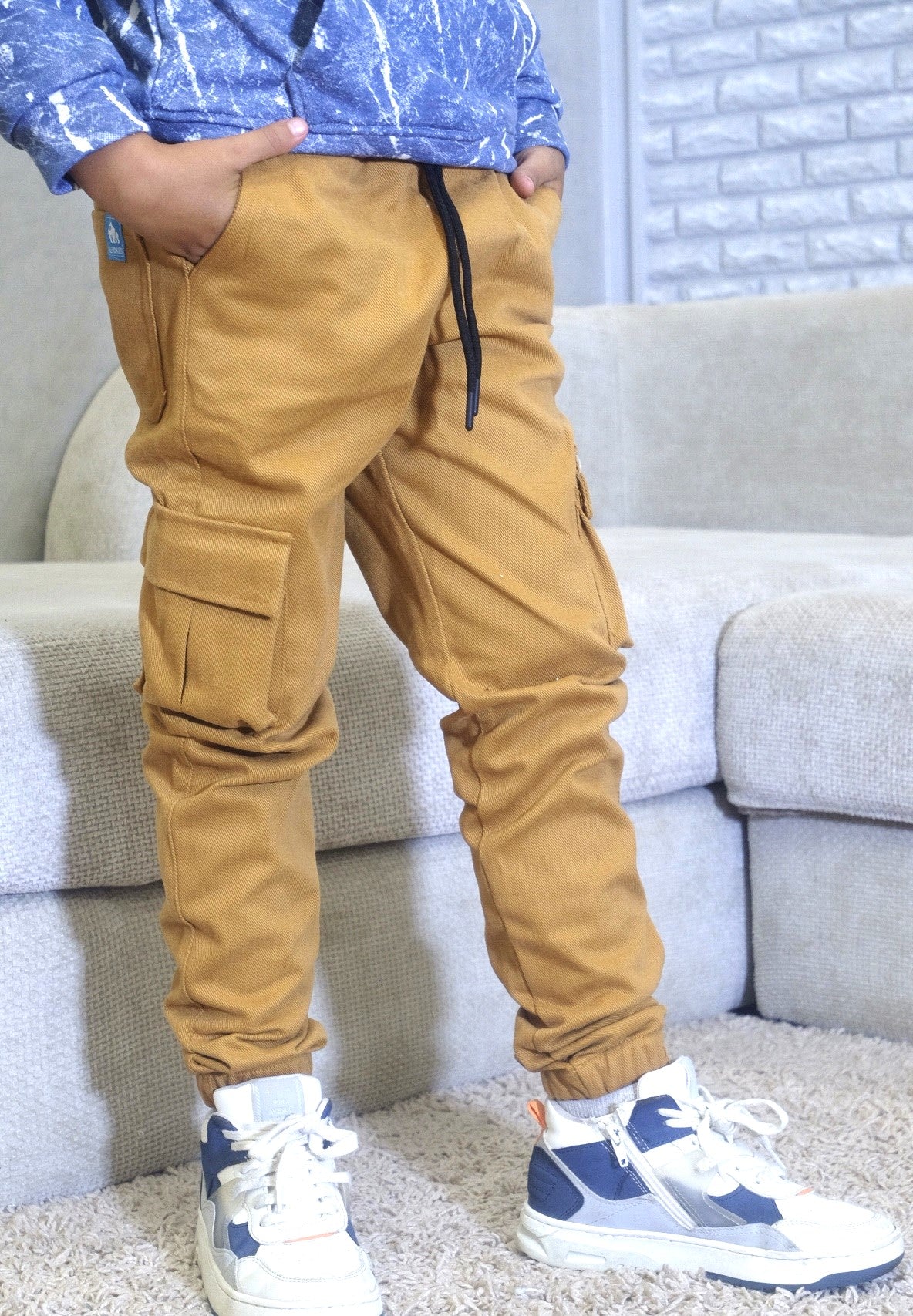 Ensemble Enfant Pantalon Cargo Motard +Sweat a Capuche Camouflage Bleu Ciel