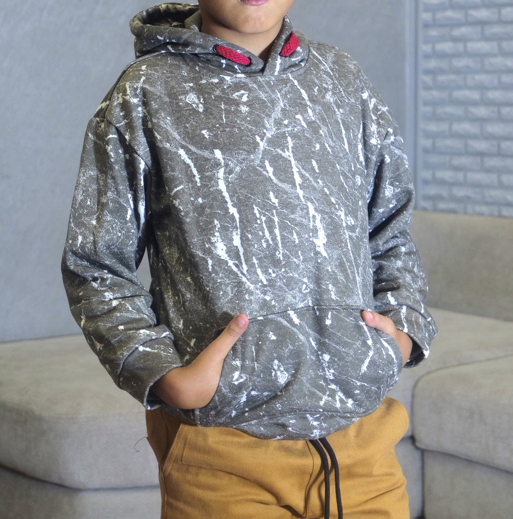 Ensemble Enfant Pantalon Cargo Motard +Sweat a Capuche Camouflage Marron