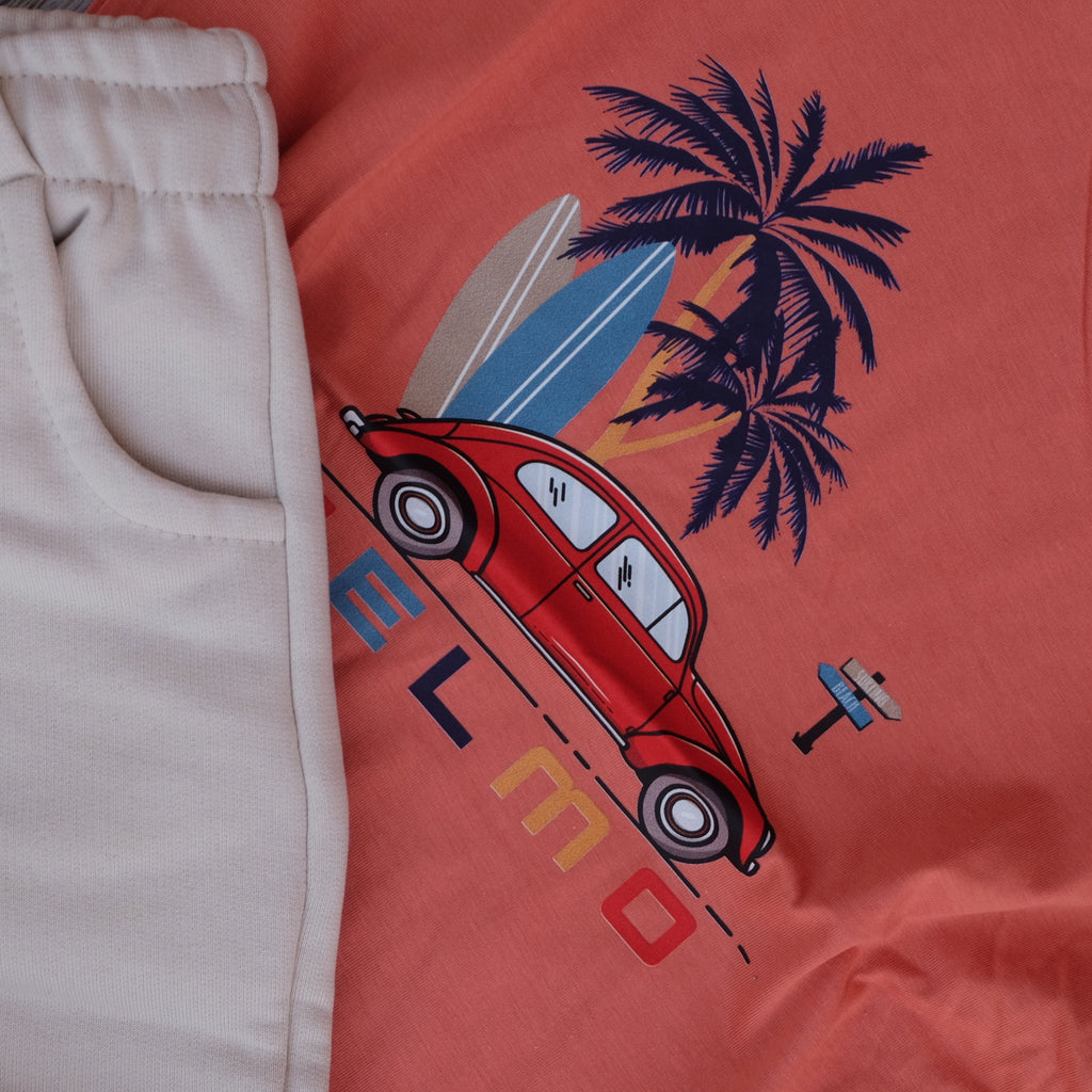 Ensemble Enfant Short Beige + T-Shirt Rouge Brique