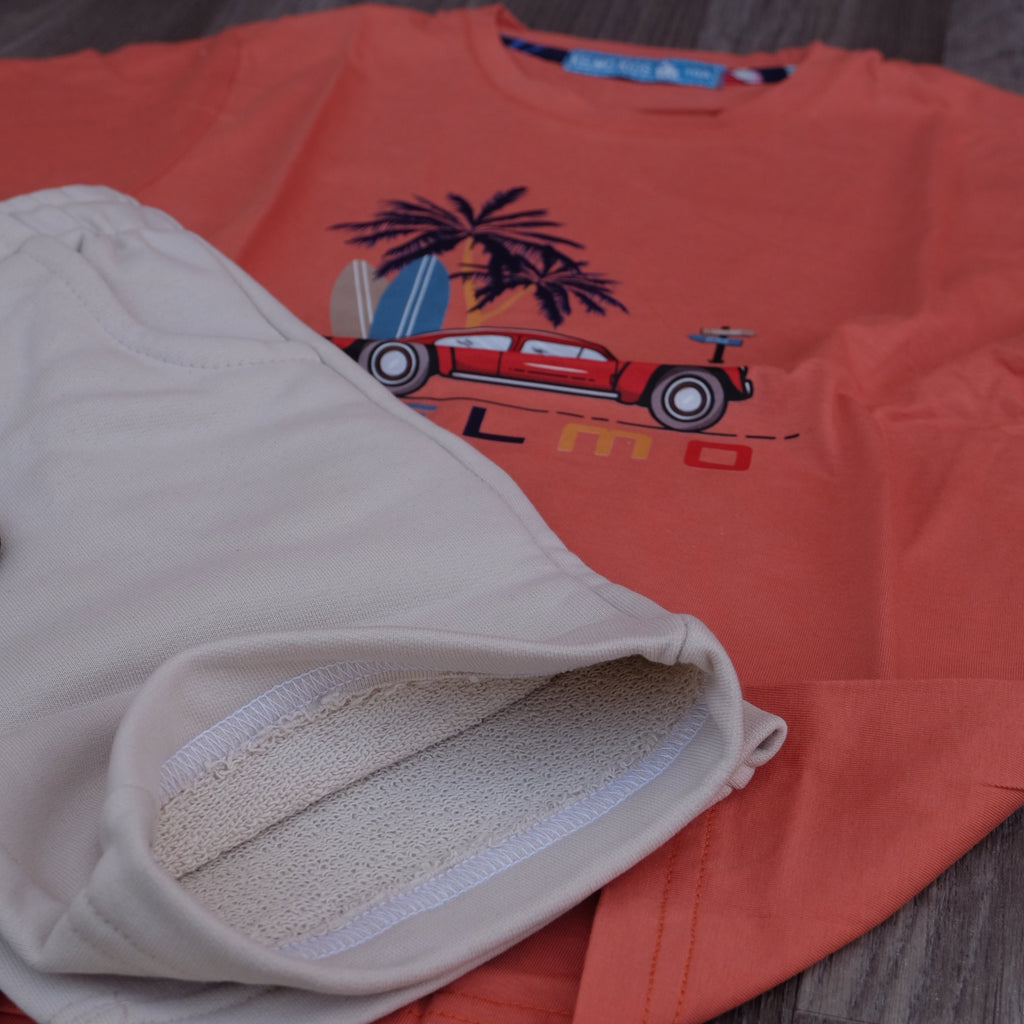 Ensemble Enfant Short Beige + T-Shirt Rouge Brique