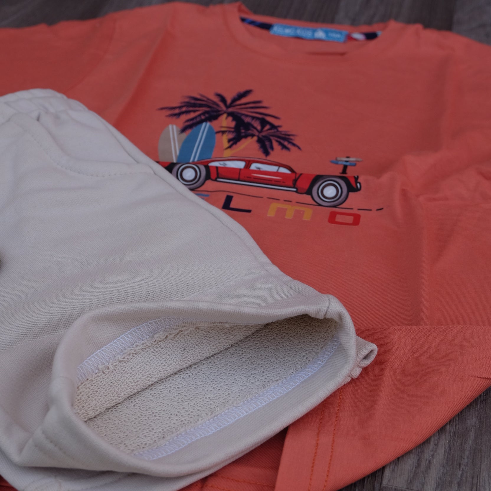 Ensemble Enfant Short Beige + T-Shirt Rouge Brique