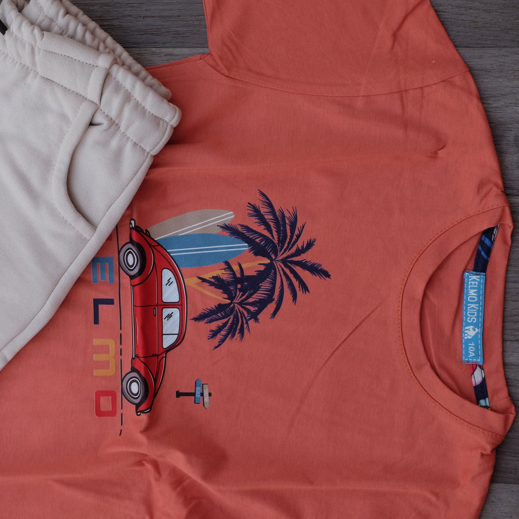 Ensemble Enfant Short Beige + T-Shirt Rouge Brique