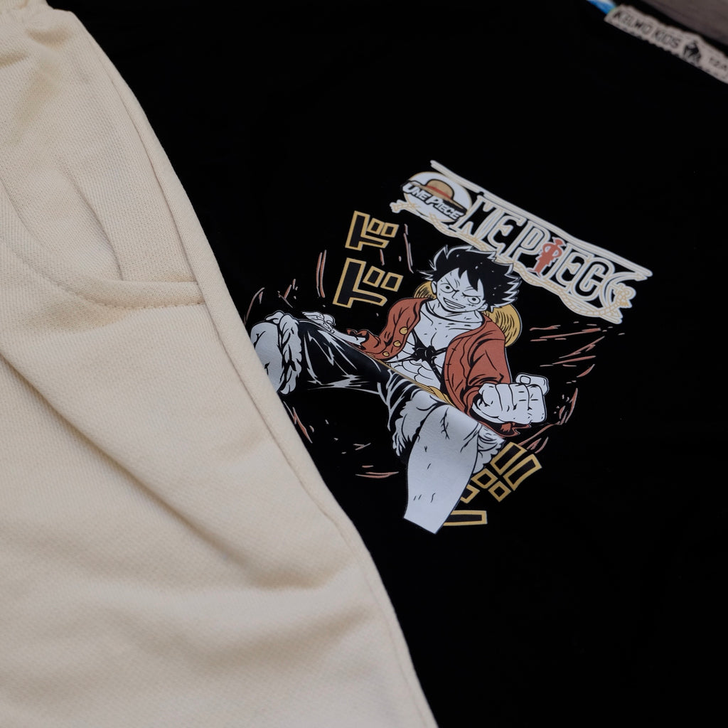 Ensemble Enfant Short Blanc Casse + T-Shirt Noir Luffy