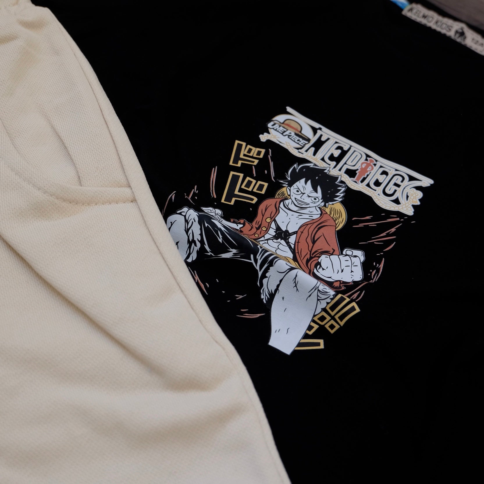 Ensemble Enfant Short Blanc Casse + T-Shirt Noir Luffy