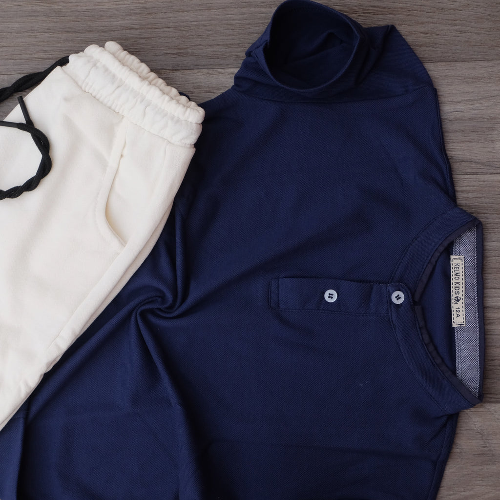 Ensemble Enfant Short Blanc + Polo Bleu Marine