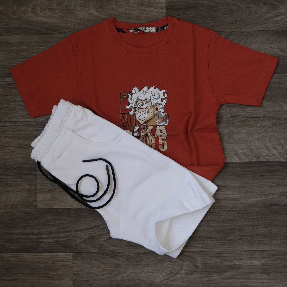Ensemble Enfant Short Blanc + T-Shirt Rouge Brique Nika