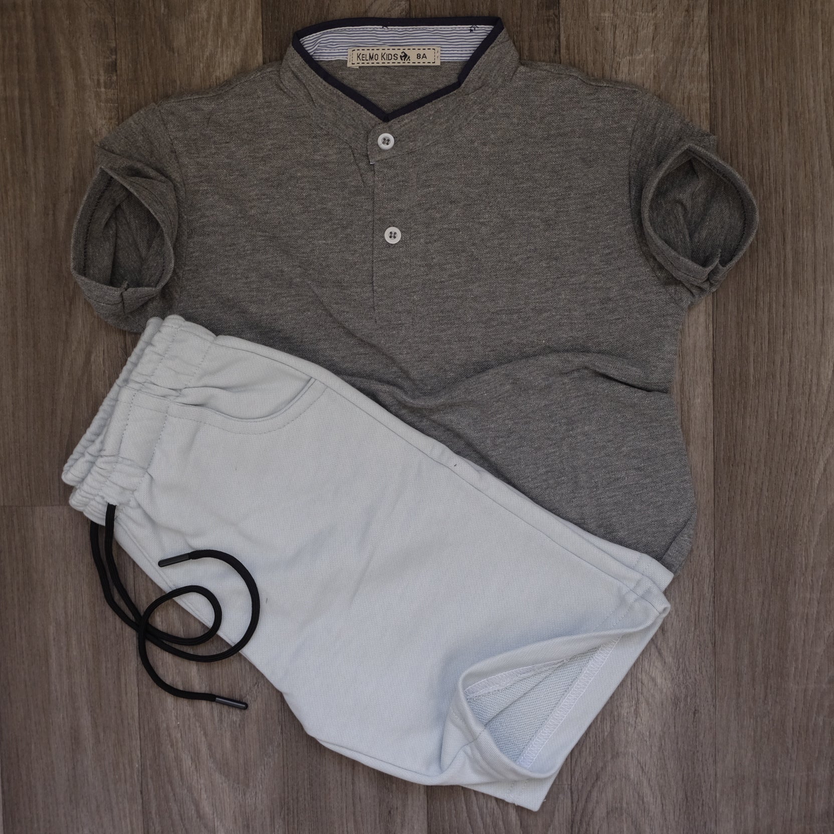 Ensemble Enfant Short Ciel Clair + Polo Gris Chine