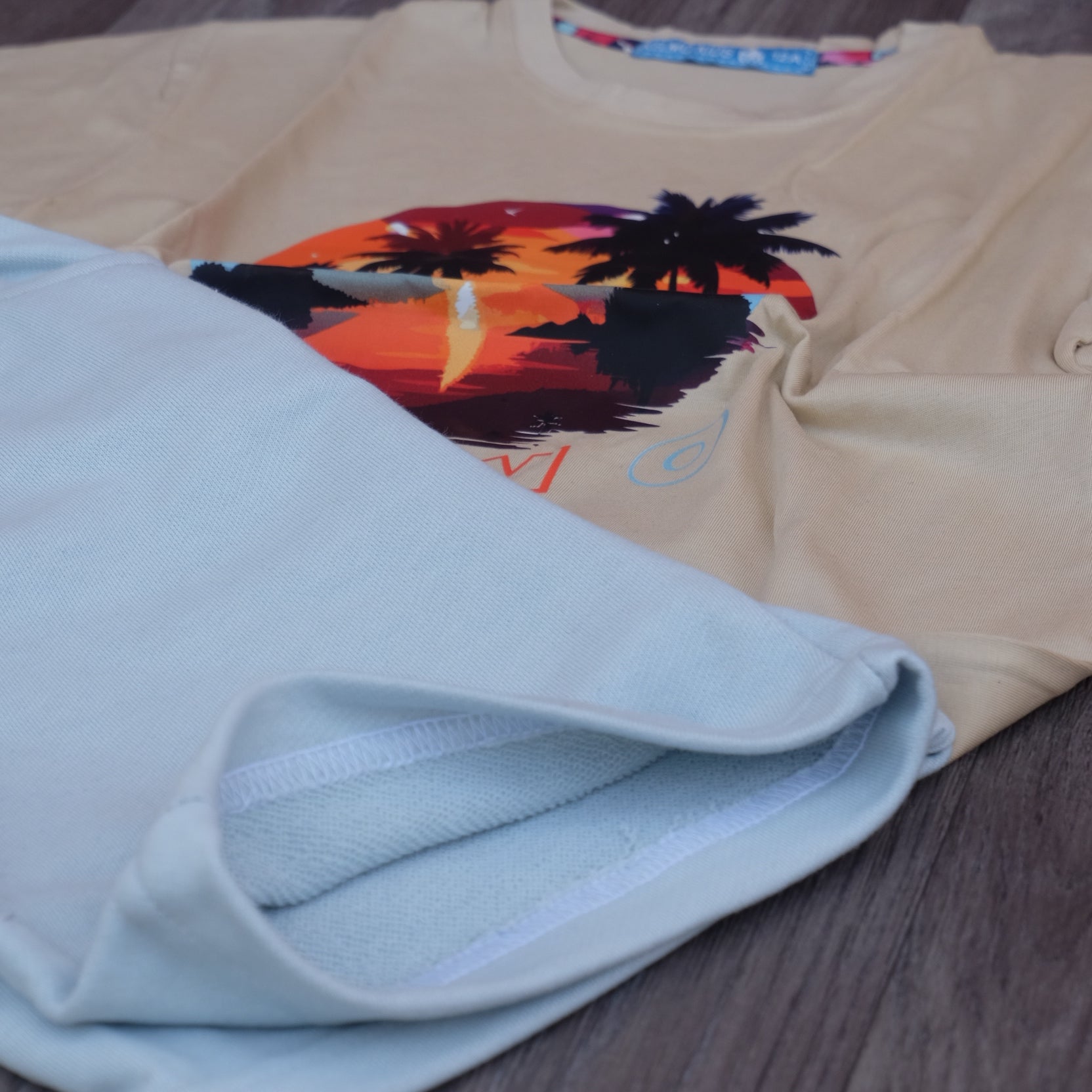 Ensemble Enfant Short Ciel Clair + T-Shirt Beige