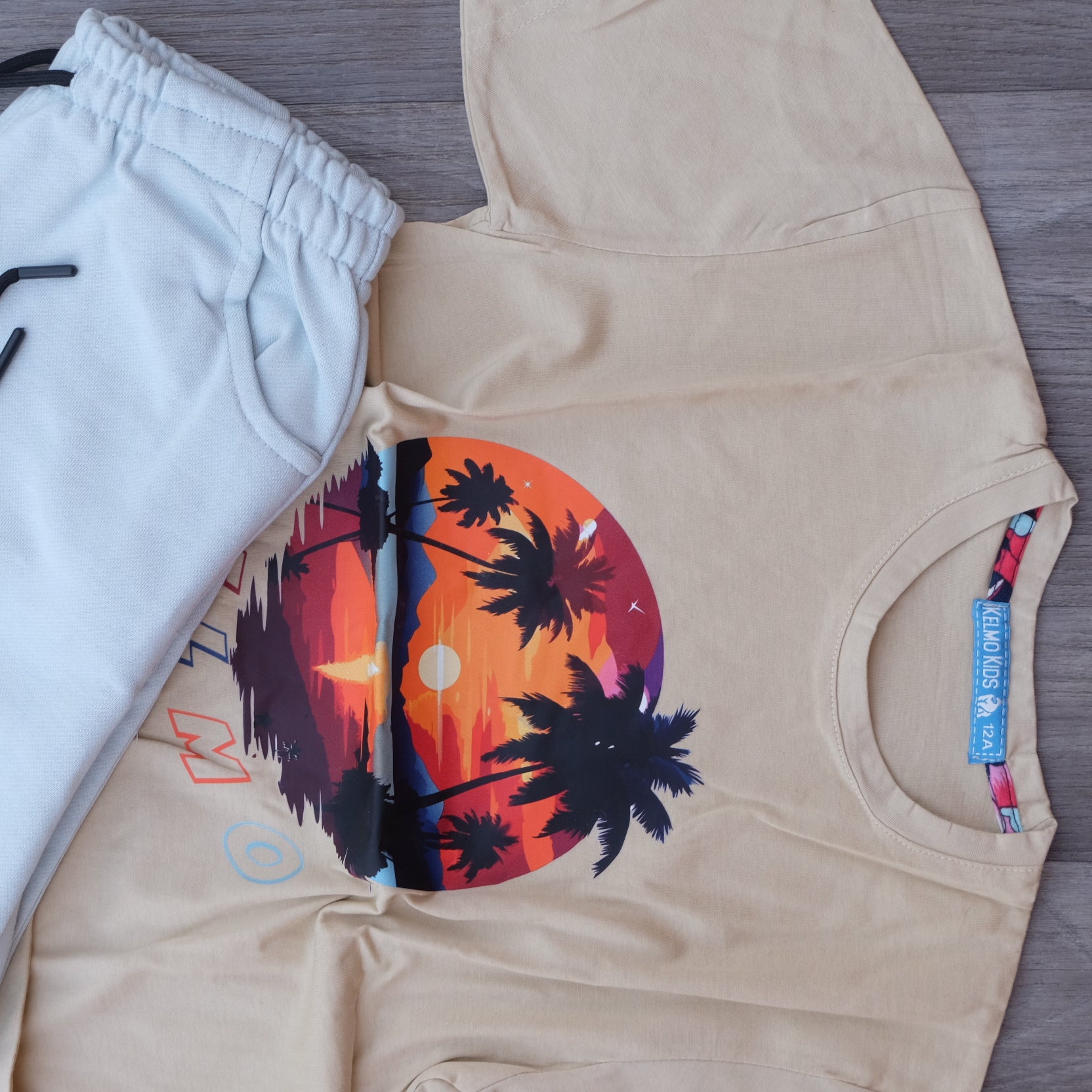 Ensemble Enfant Short Ciel Clair + T-Shirt Beige