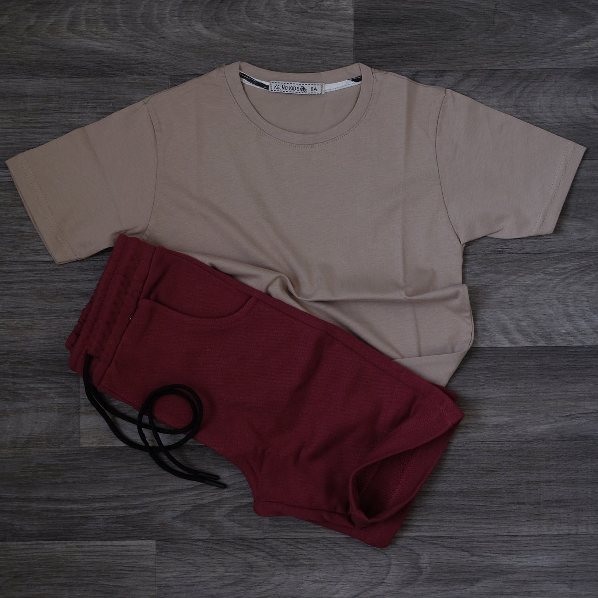 Ensemble Enfant Short Grenat  + T-Shirt Beige