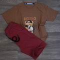 Ensemble Enfant Short Grenat + T-Shirt Marron Kelmo
