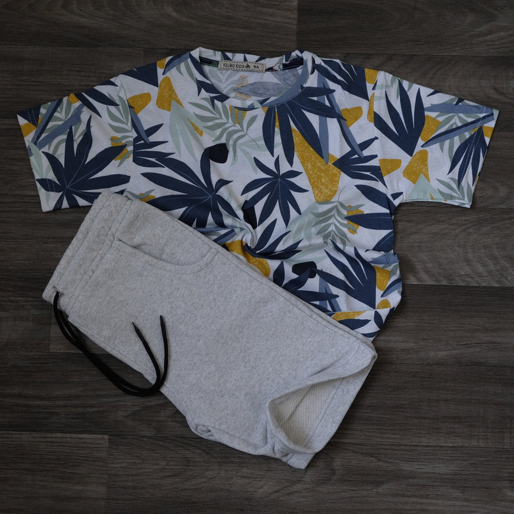 Ensemble Enfant Short Gris Chine + T-Shirt Fleure