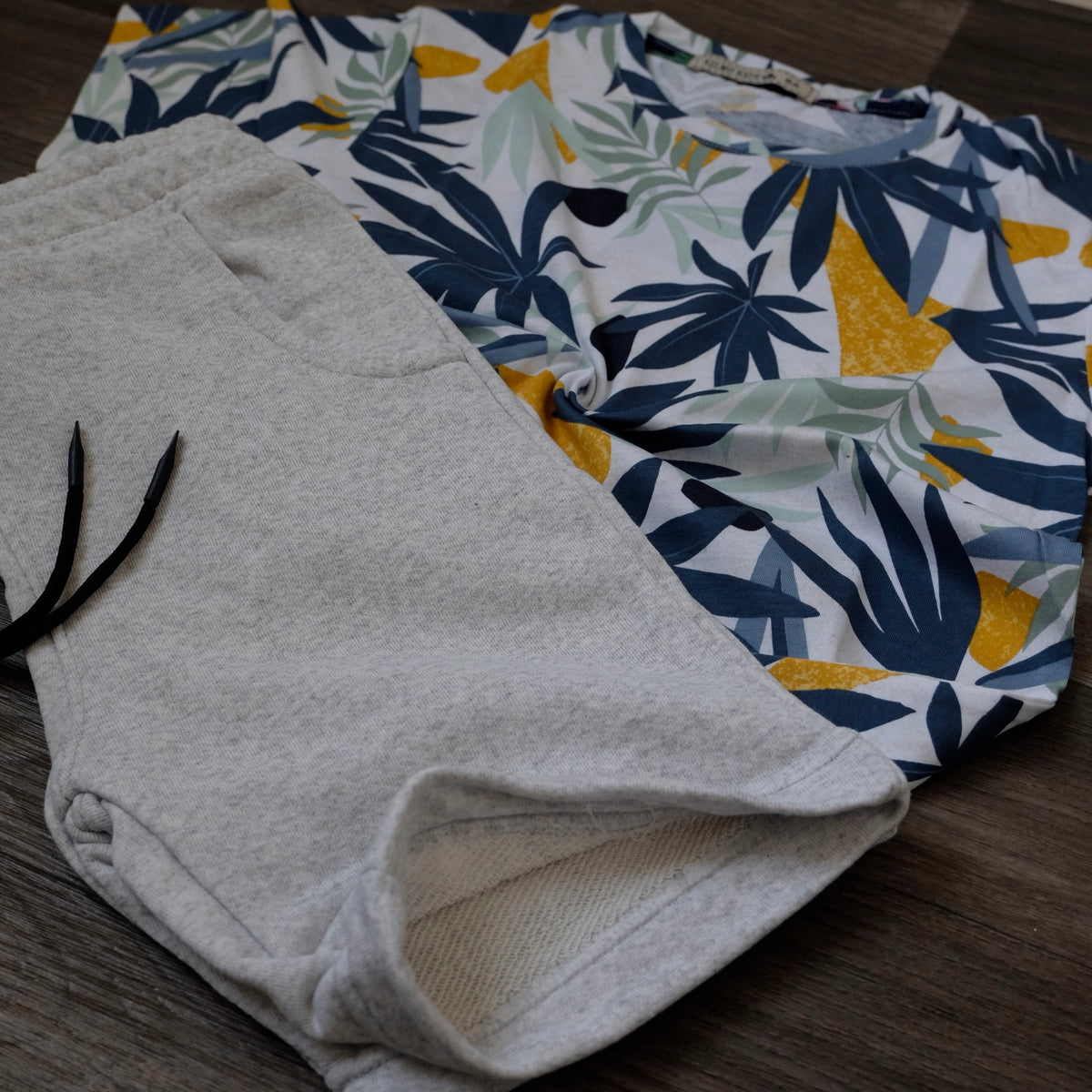 Ensemble Enfant Short Gris Chine + T-Shirt Fleure