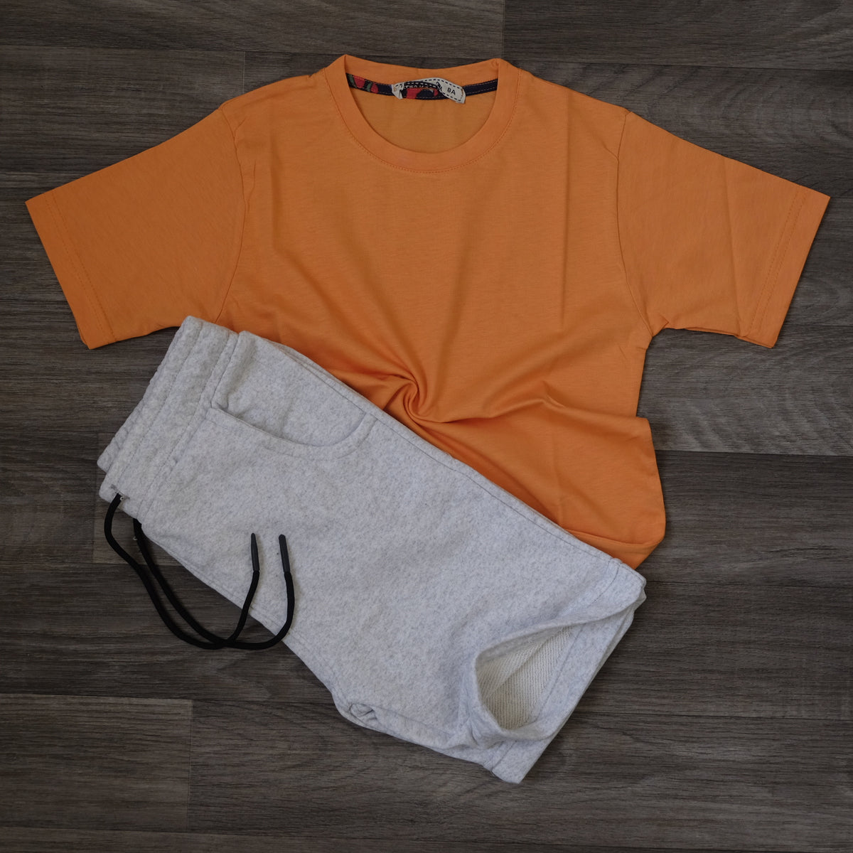 Ensemble Enfant Short Gris Chine  + T-Shirt Orange