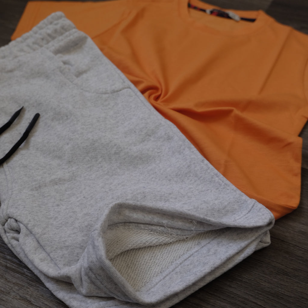Ensemble Enfant Short Gris Chine  + T-Shirt Orange