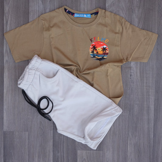Ensemble Enfant Short Gris Clair + T-Shirt Kaki