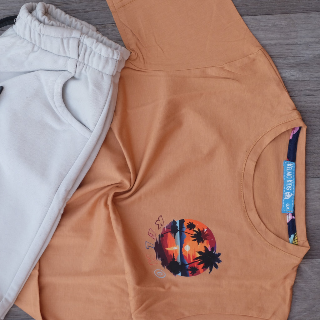 Ensemble Enfant Short Gris Clair + T-Shirt Marron Clair