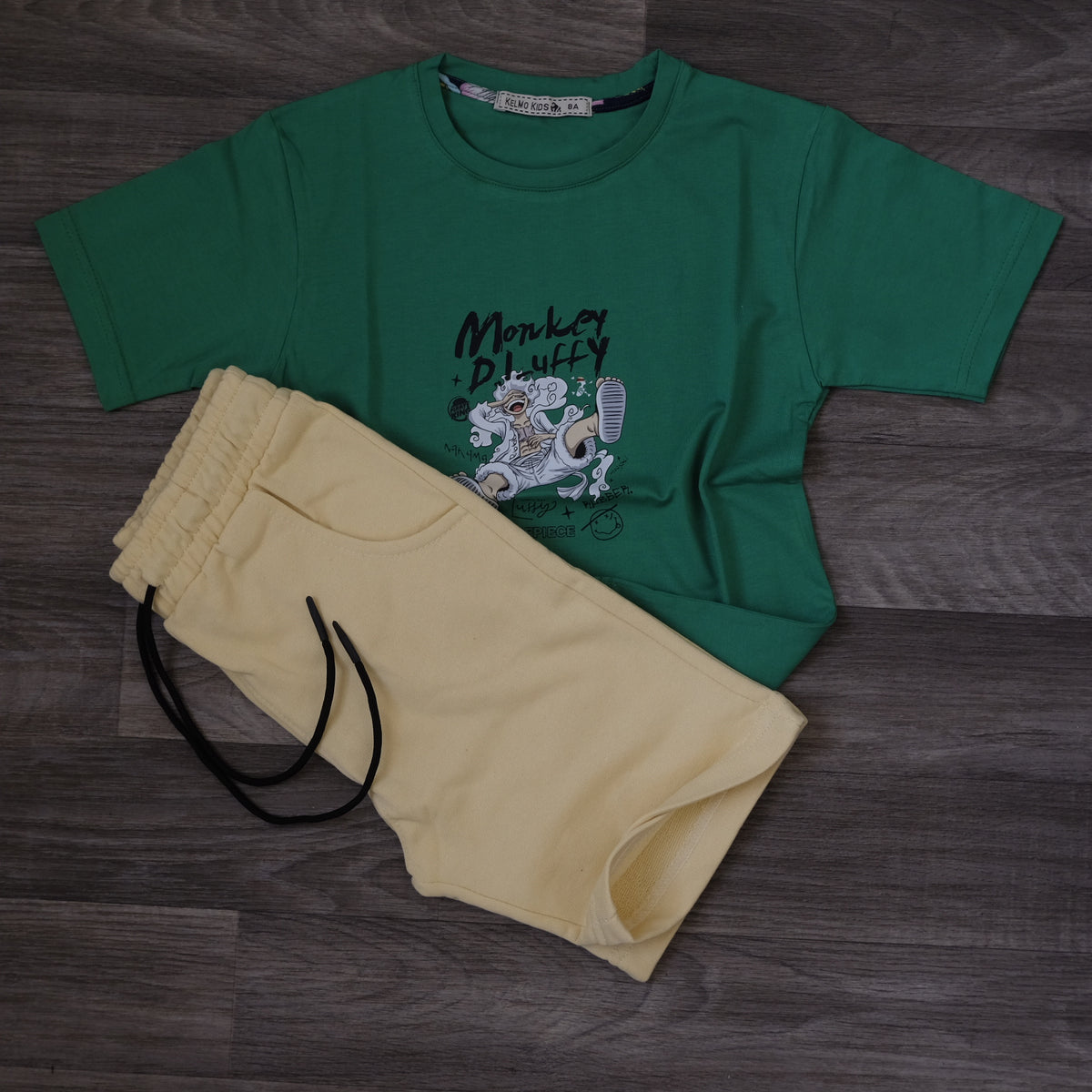Ensemble Enfant Short Juane Poussin + T-Shirt Vert Luffy