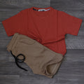 Ensemble Enfant Short Kaki Clair  + T-Shirt Rouge Brique