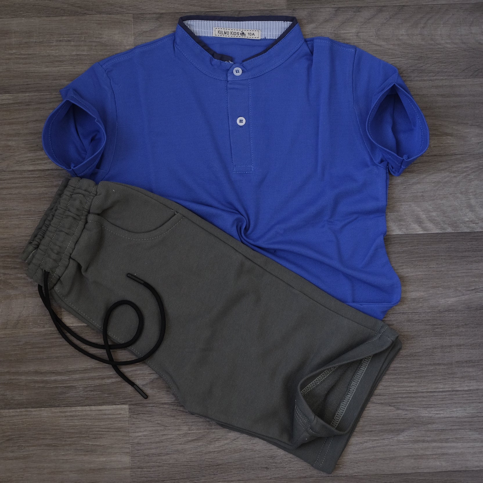 Ensemble Enfant Short Kaki Fonce + Polo Bleu Roi