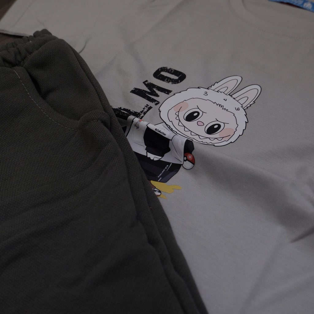 Ensemble Enfant Short Kaki Fonce + T-Shirt Gris Clair Labo