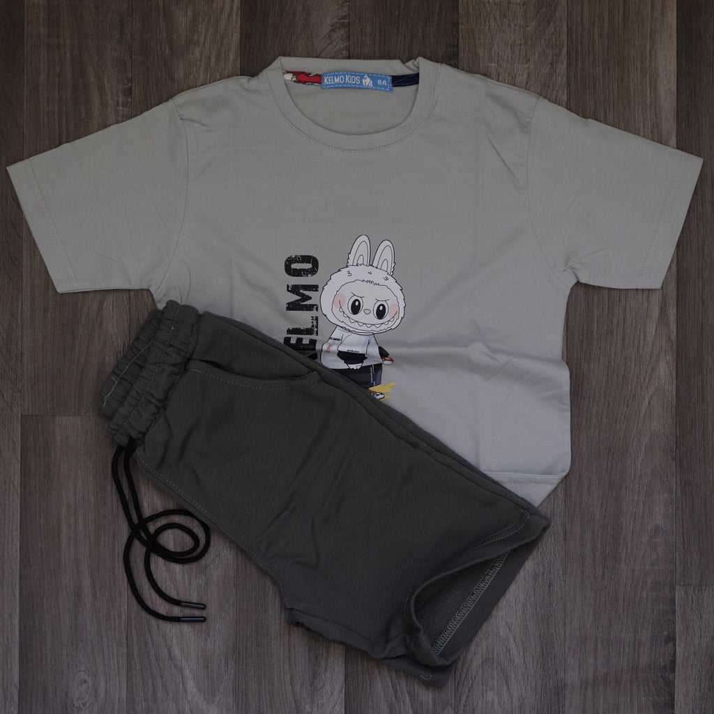 Ensemble Enfant Short Kaki Fonce + T-Shirt Gris Clair Labo
