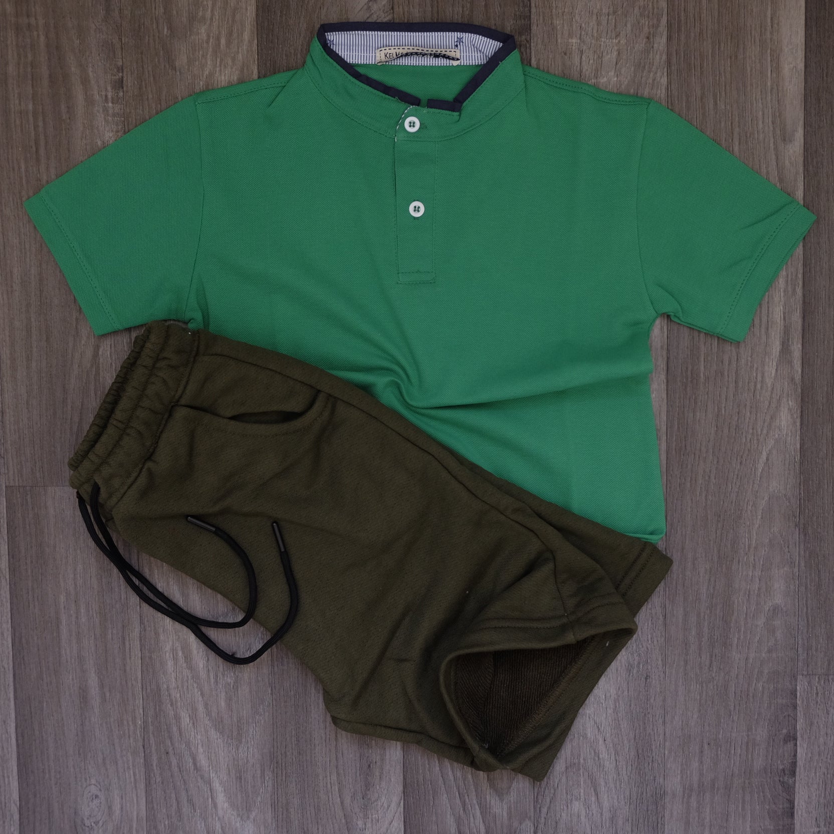 Ensemble Enfant Short Kaki + Polo Gris Vert Raj
