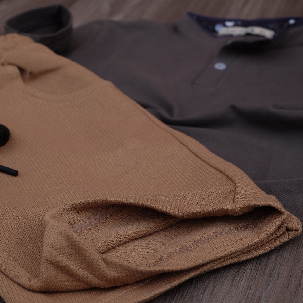 Ensemble Enfant Short Marron Clair + Polo Kaki