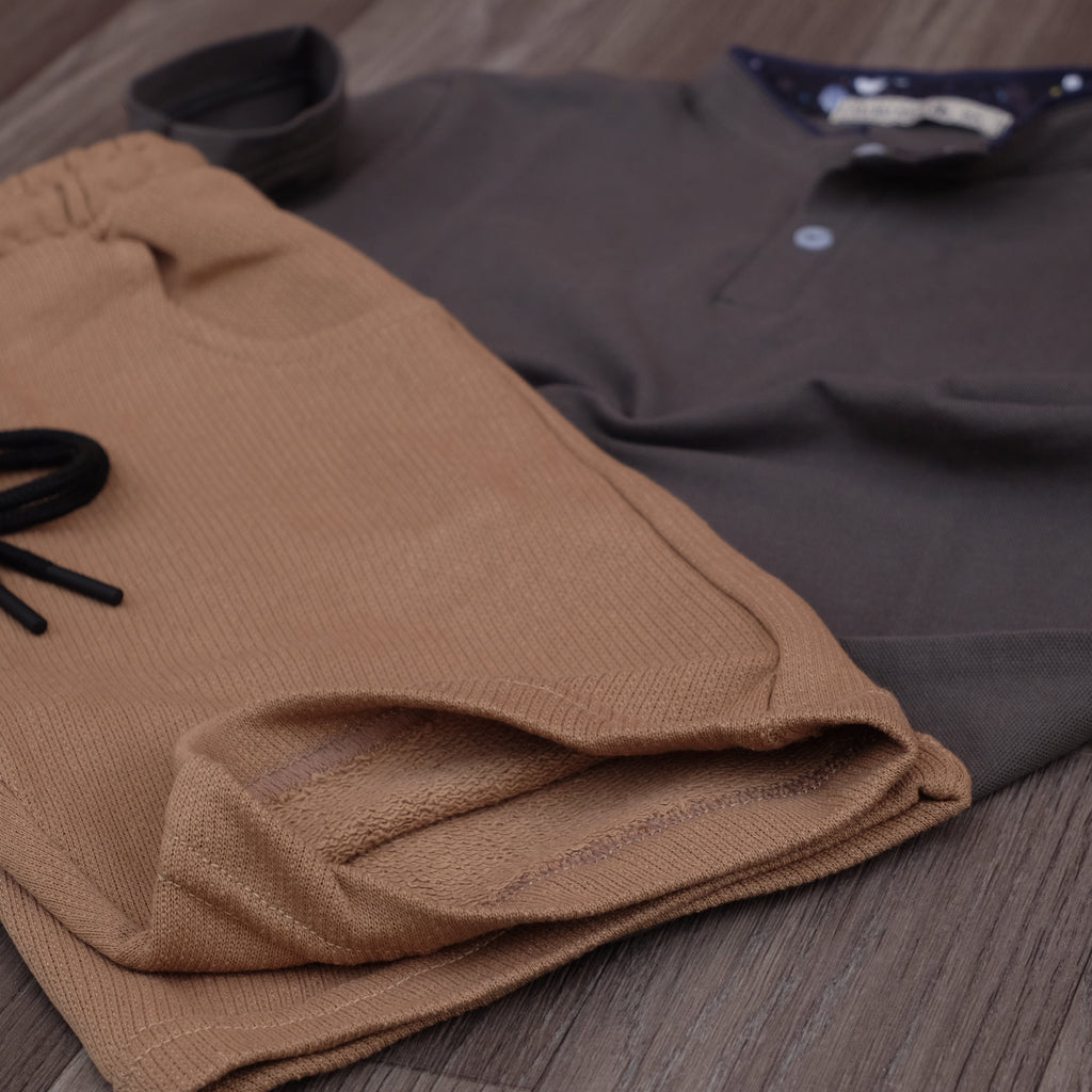 Ensemble Enfant Short Marron Clair + Polo Kaki
