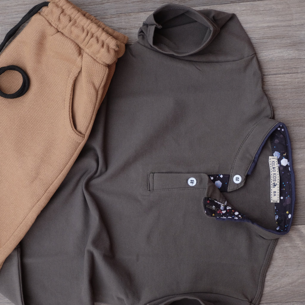 Ensemble Enfant Short Marron Clair + Polo Kaki