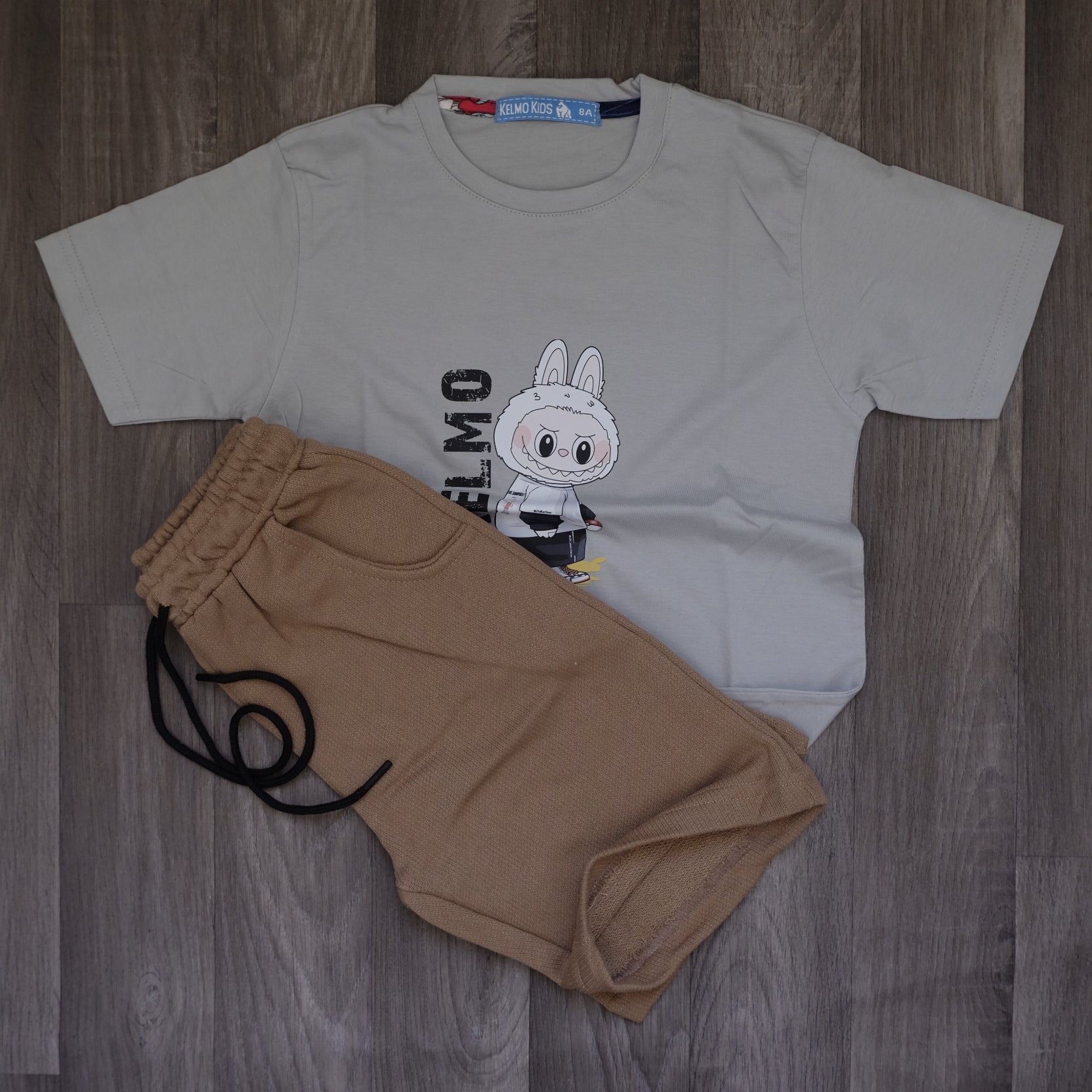 Ensemble Enfant Short Marron + T-Shirt Gris Clair Labo