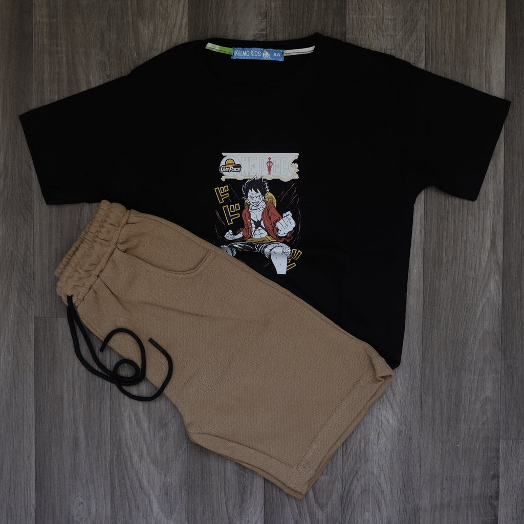 Ensemble Enfant Short Marron + T-Shirt Noir Lufy