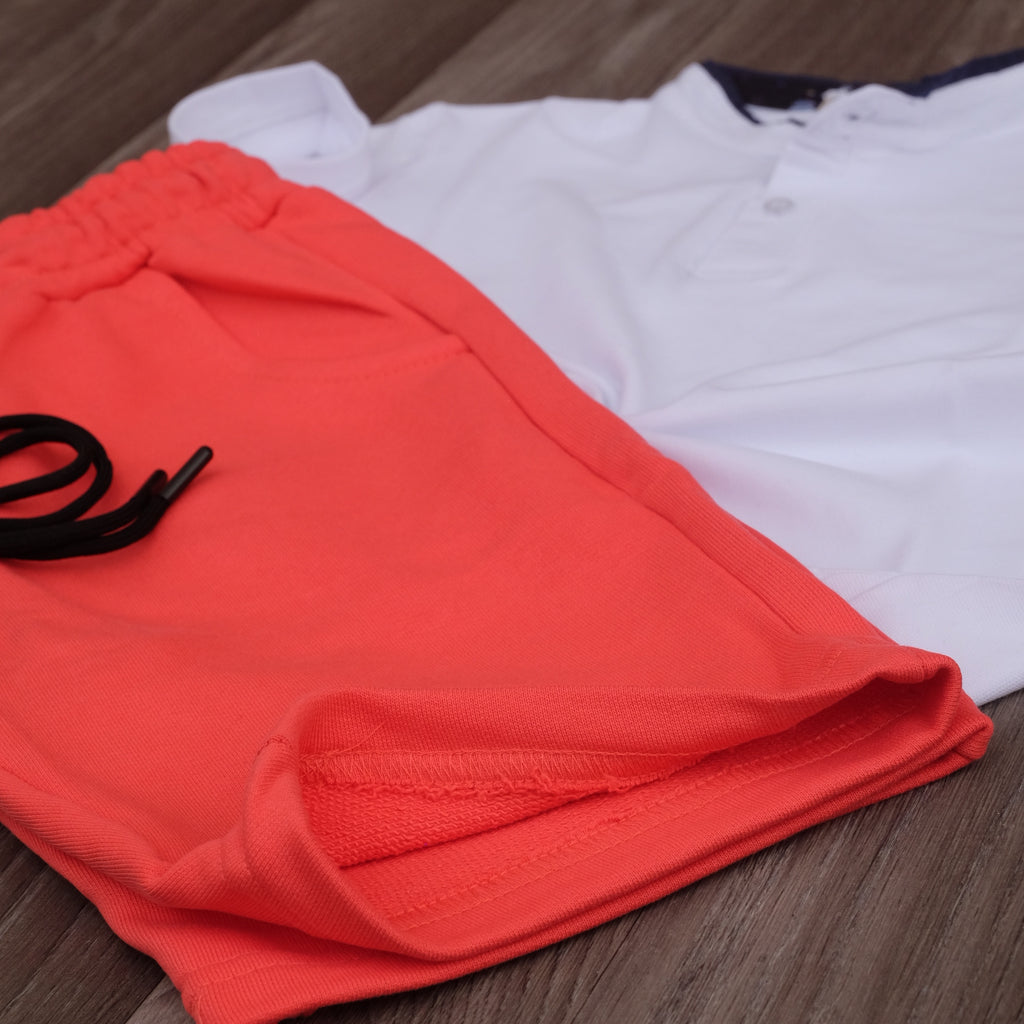 Ensemble Enfant Short Rouge Corail + Polo Blanc